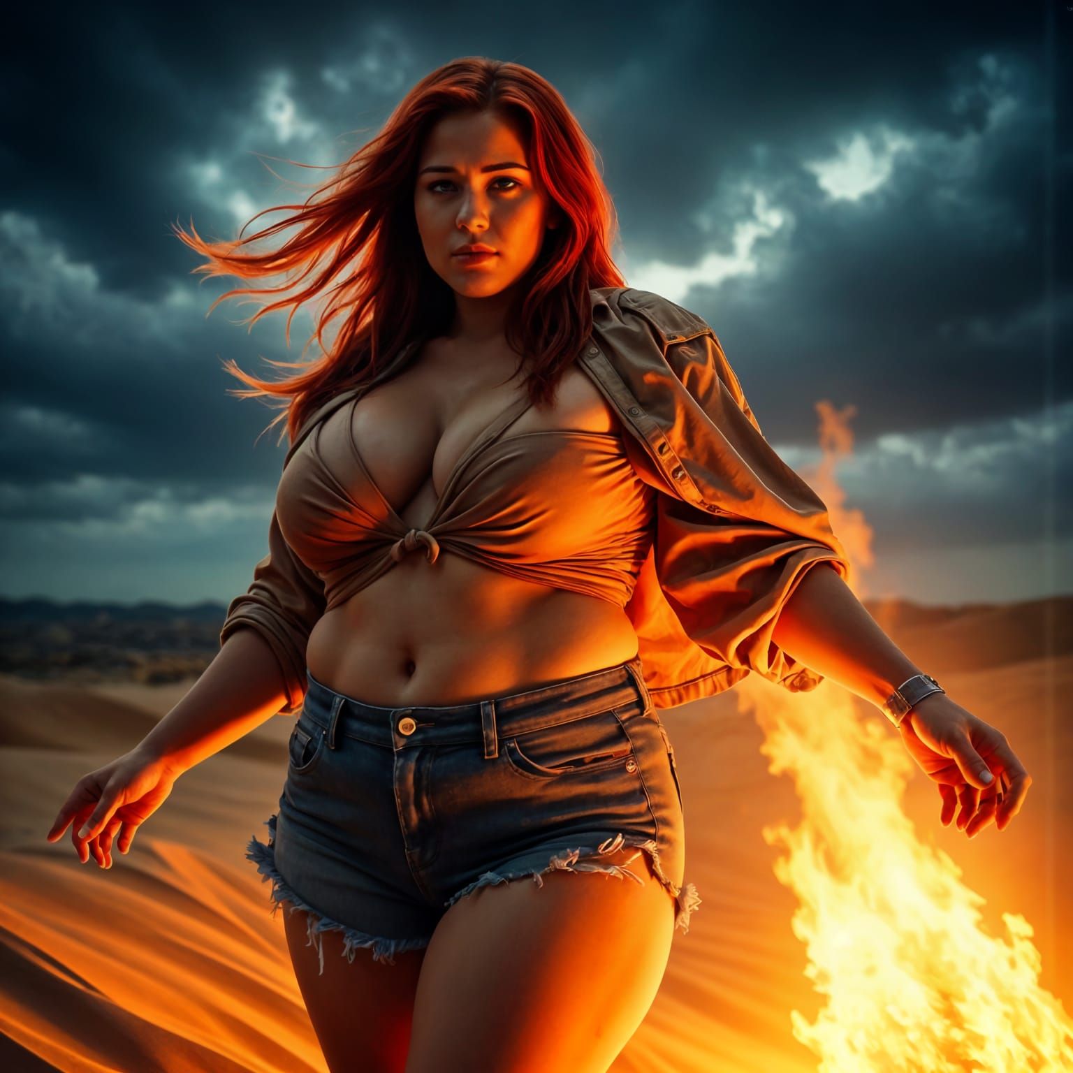 Sensual Campfire Dancer in Hyper Photorealism