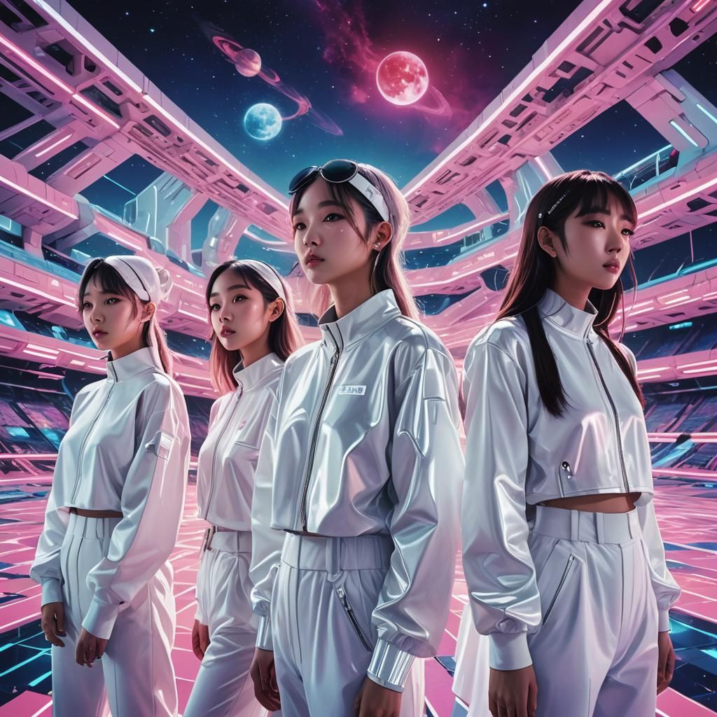 K-Pop Group in Futuristic Stadium: Cosmic Astral Art