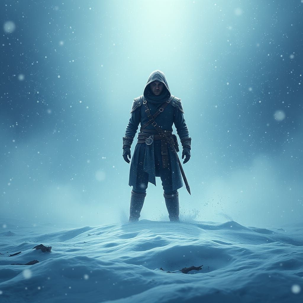 Heroic Figure Defies Fierce Snowstorm