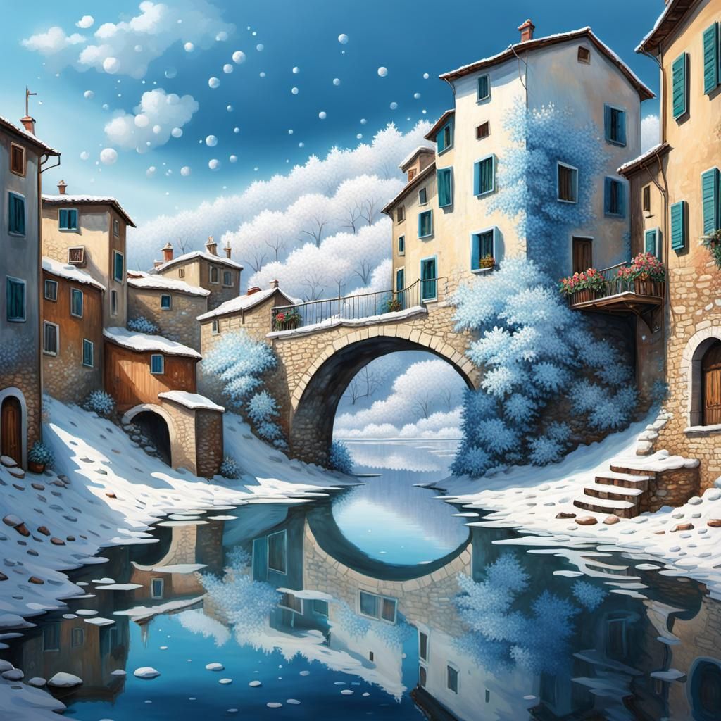 Enormous Dewy White Rose with Distant Mountains