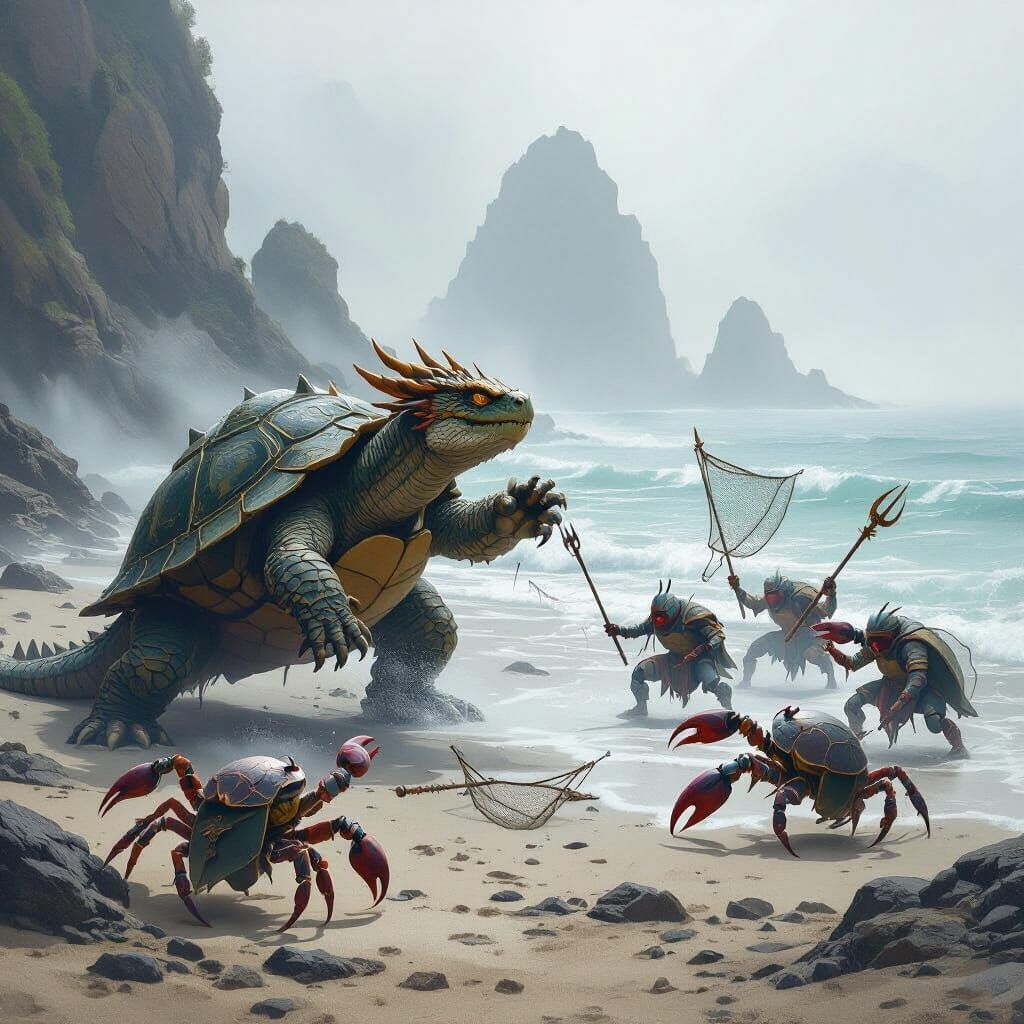 Dragon Turtle Battle on Misty Shore