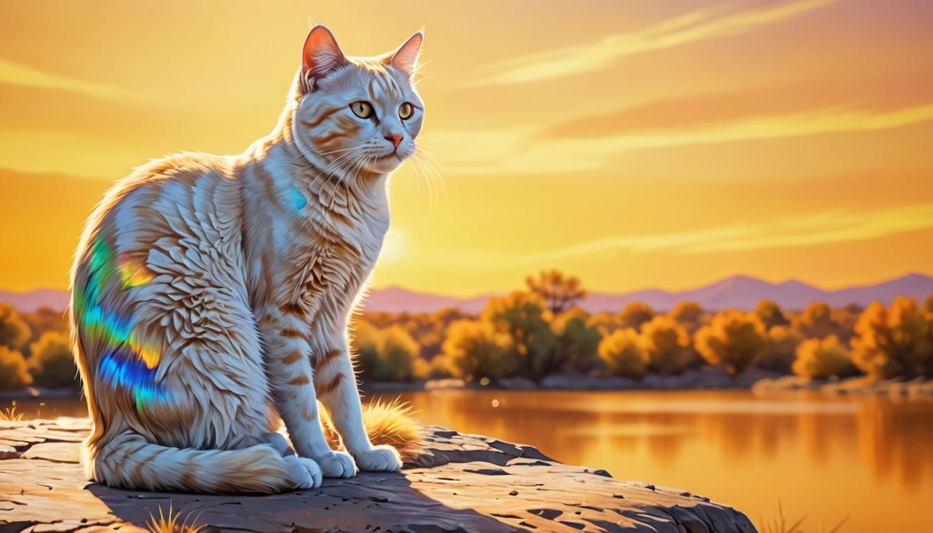 Metallic Blonde Cat in Hyper-Realistic Digital Painting