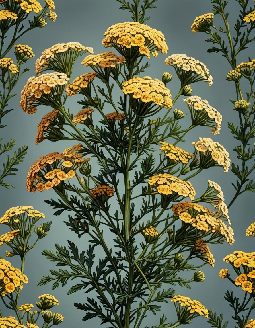 Detailed Botanical Ink Painting of Achillea millefolium