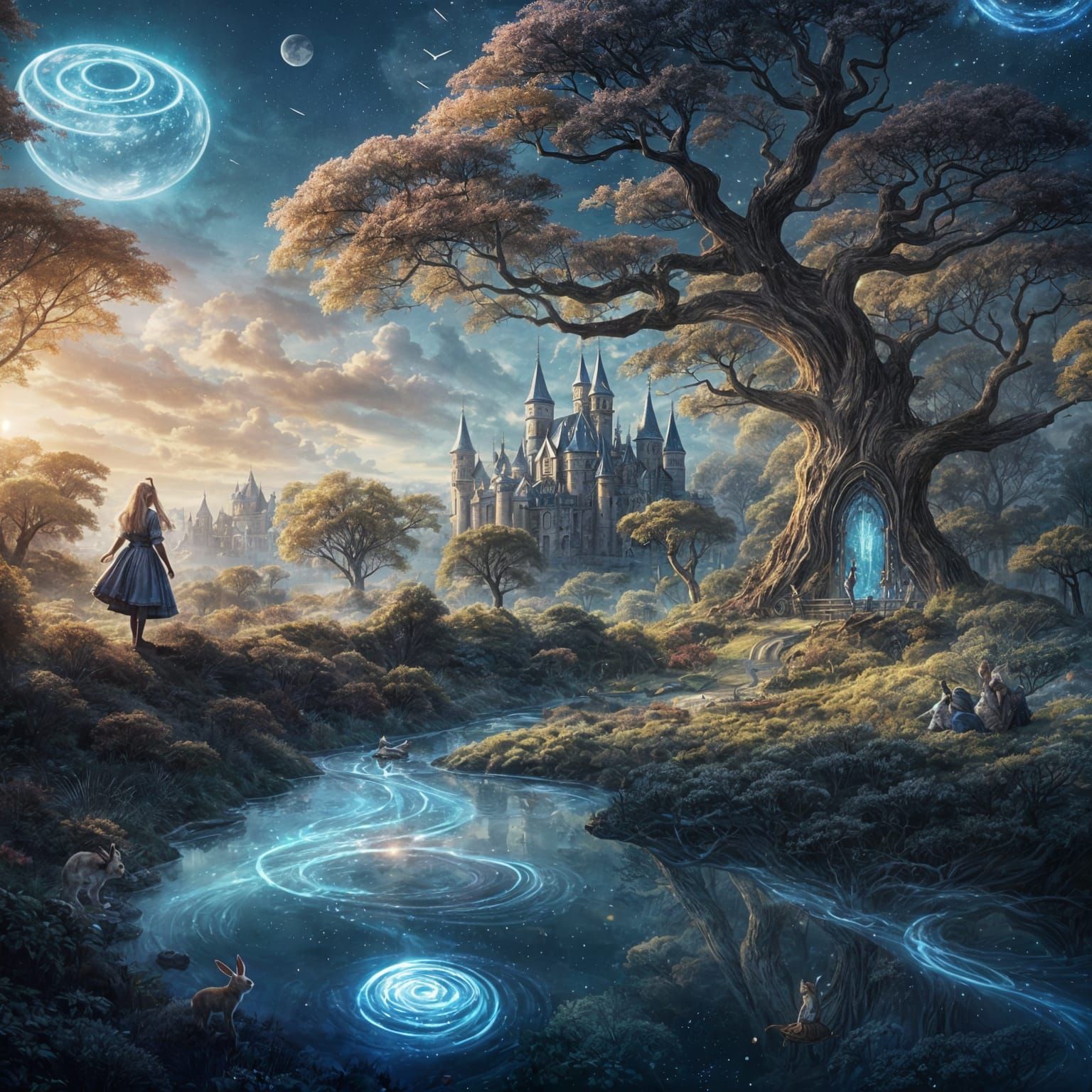 Alice in Wonderland Cosmic Dreamscape Illustration