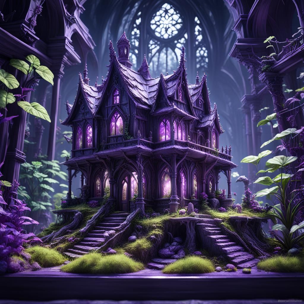 Haunted Forest Terrarium in Gothic House, Dark Fantasy Art