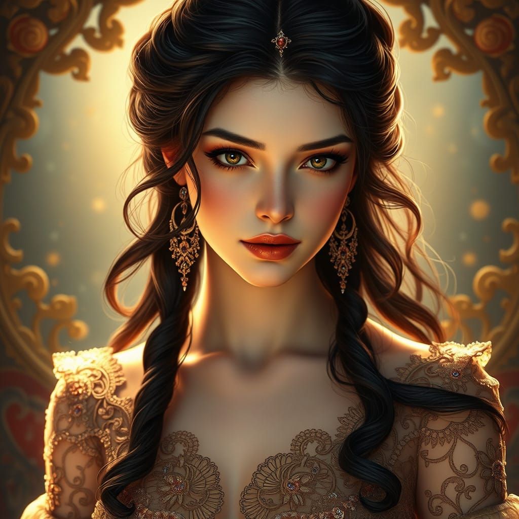 Ethereal Portrait of a Majestic Woman in Art Nouveau Style
