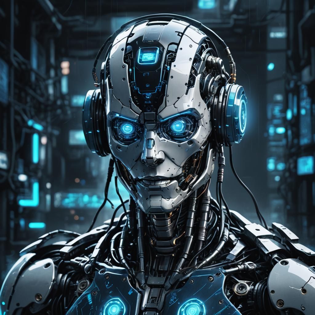 Gritty Cyberpunk Robot in X-ray Vision Style
