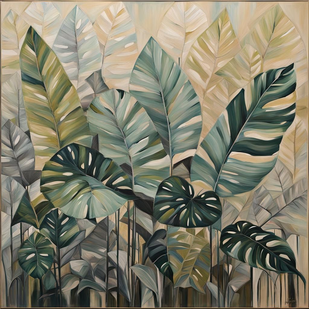 Surreal Botanic Landscape in Abstract Acrylic Style