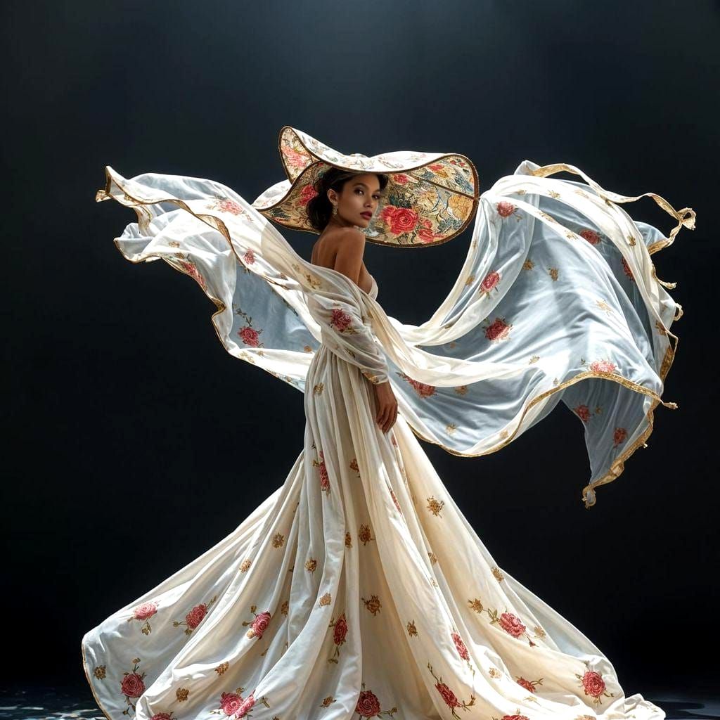 High Fashion Model in Exquisite Gown, Impasto Painting