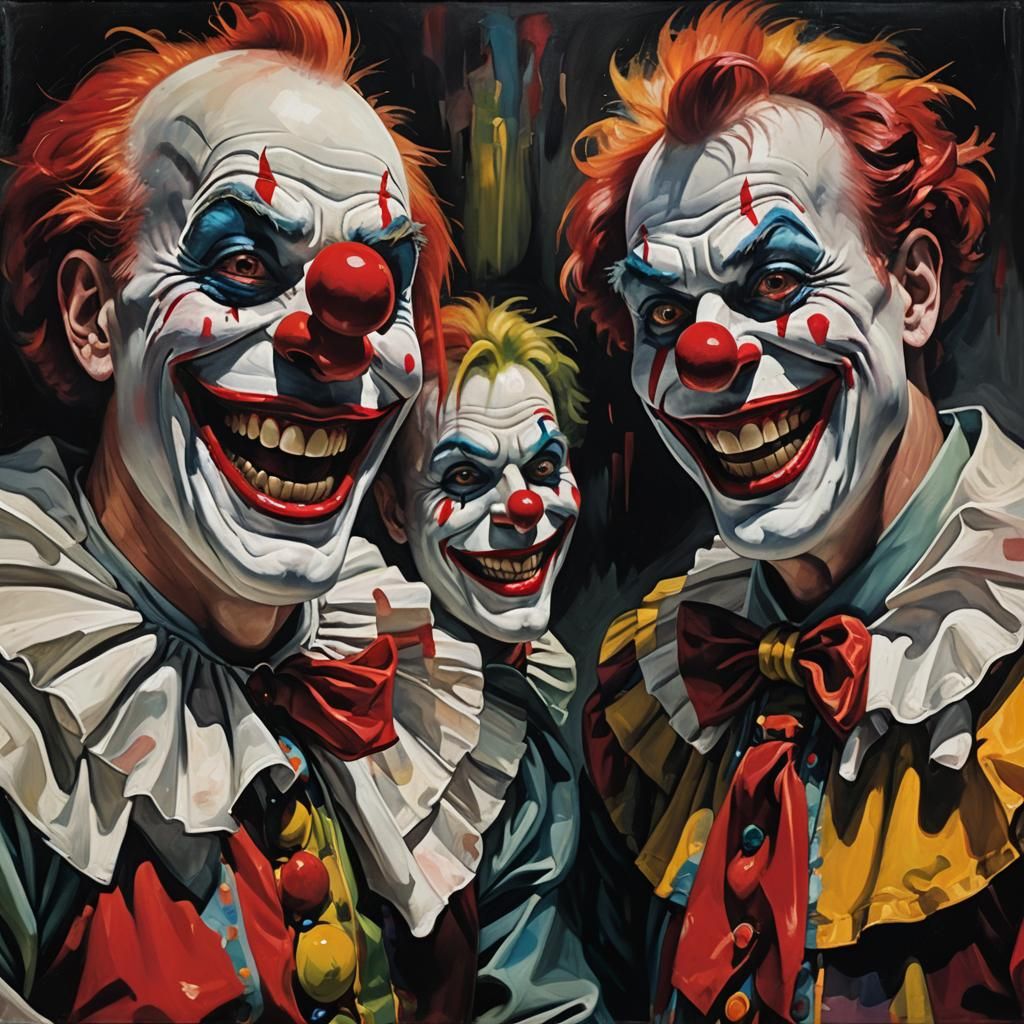 Contrasting Clowns in Expressionist Digital Art