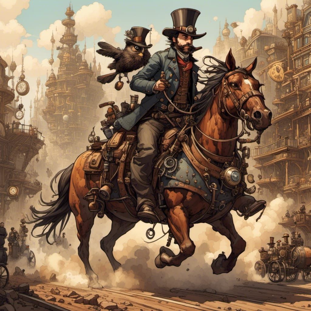 Steampunk Cowboy Rides in Wild West