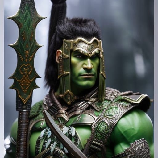 Fierce Orc Warrior with Demonic Polearm in Digital Art