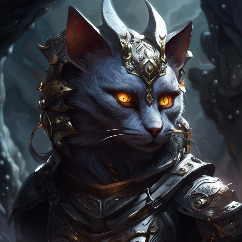 Armored Horned Cat Guardian: Dark Fantasy Art