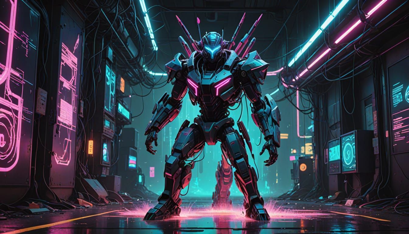 Glitch Spirit in Neon Digital Chaos