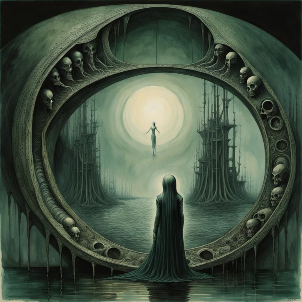 Watercolor Abstract with Dark Green and Copper Tones