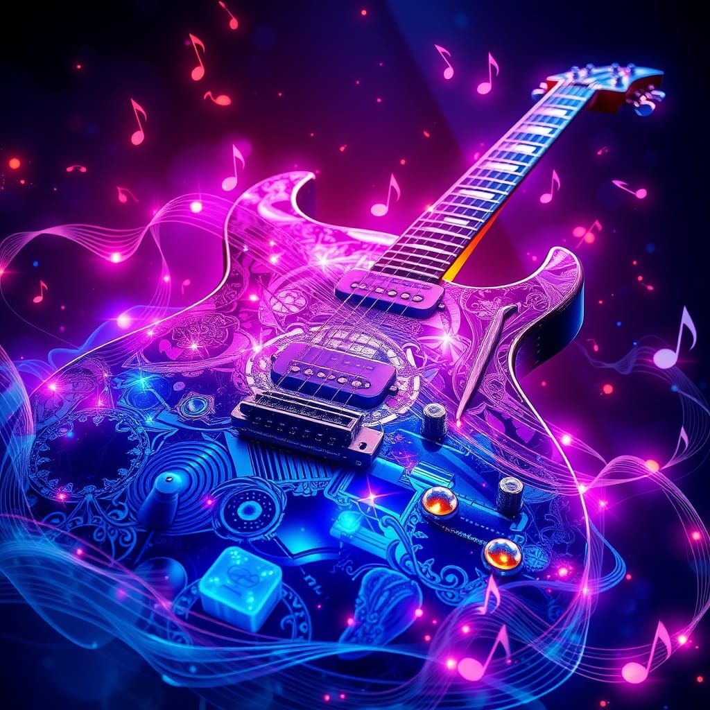 Fantastical Electric Guitar With Shimmering Notes