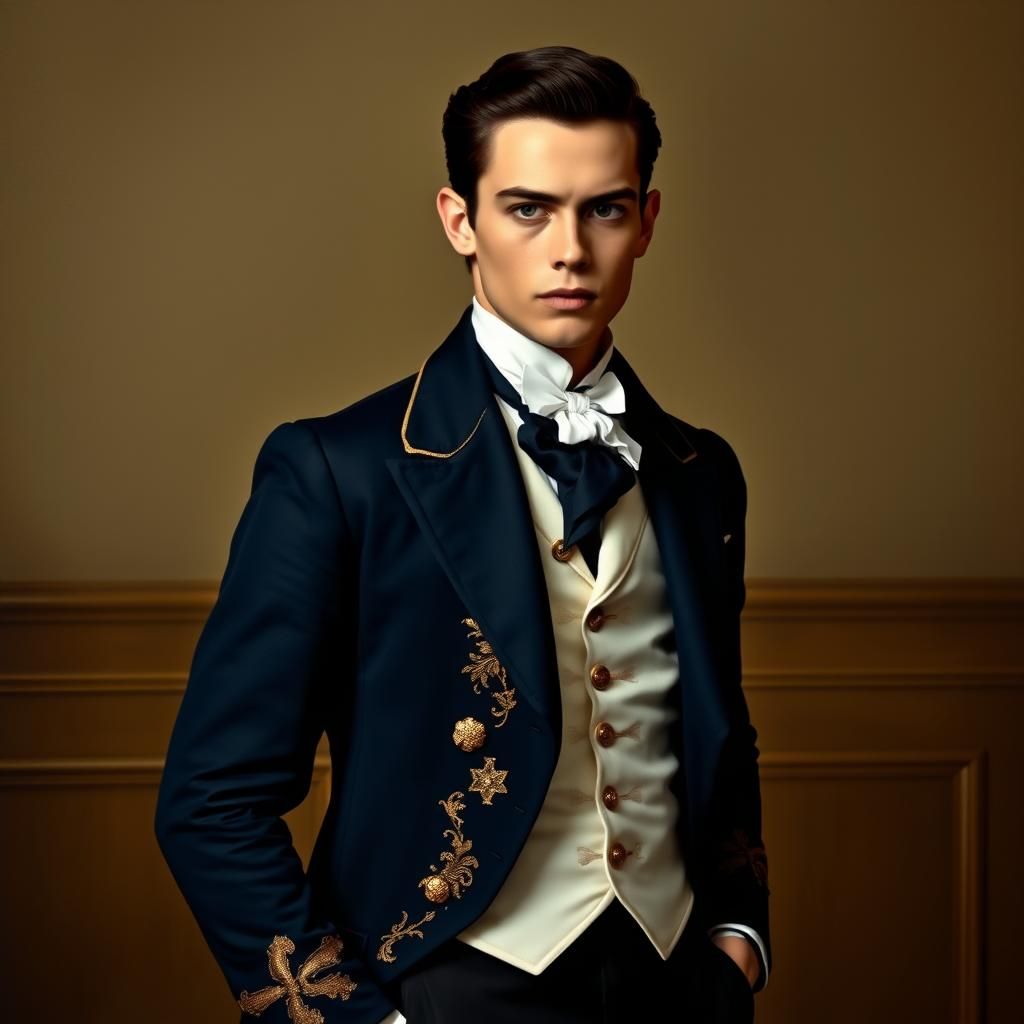 Elegant Young Man in 1800s Court Dress Portrait