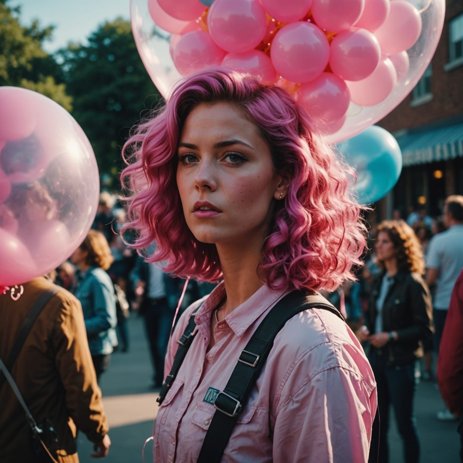 Glamorous Girl Floating Amidst Whirling Bubble Gum