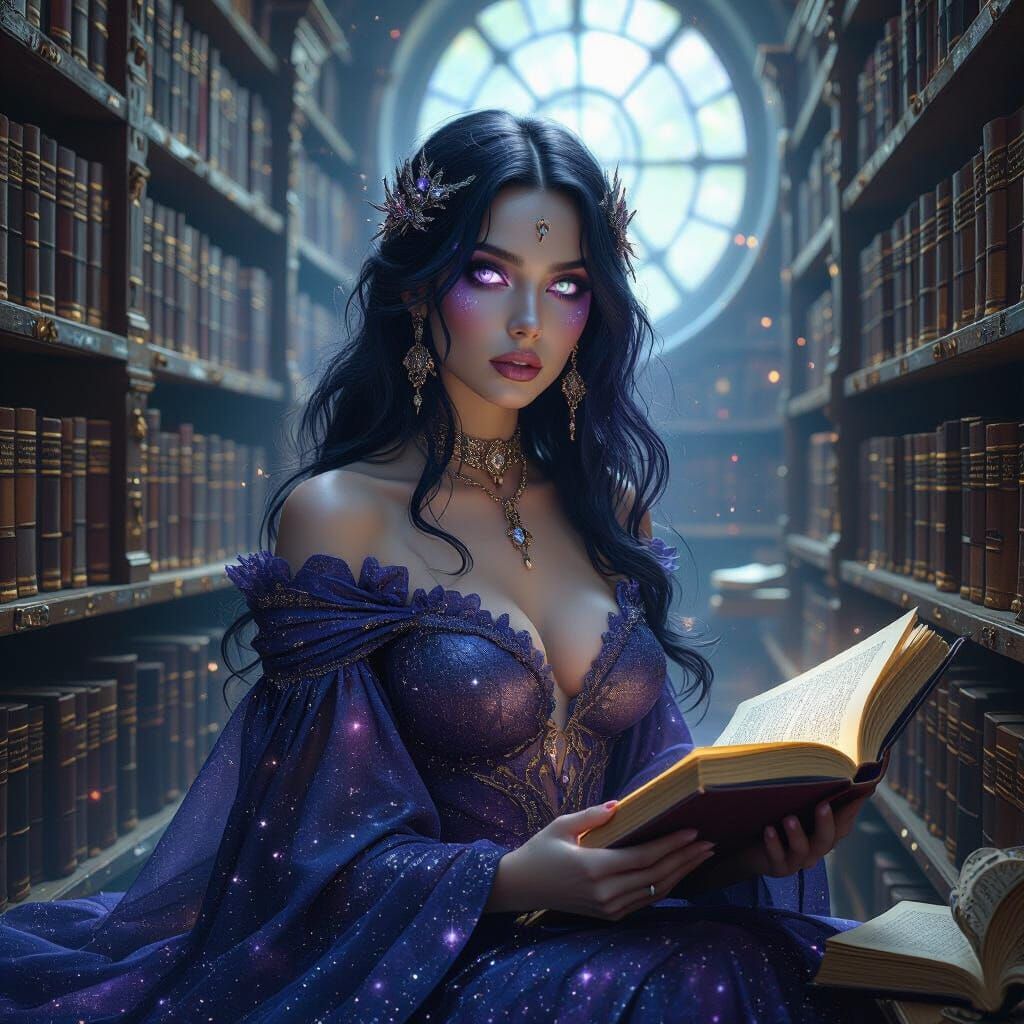 Cosmic Librarian in Dark Fantasy Style
