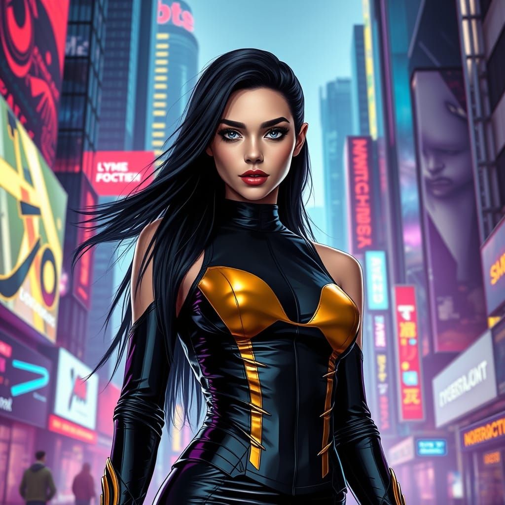 Cyberpunk Woman in Futuristic Cityscape