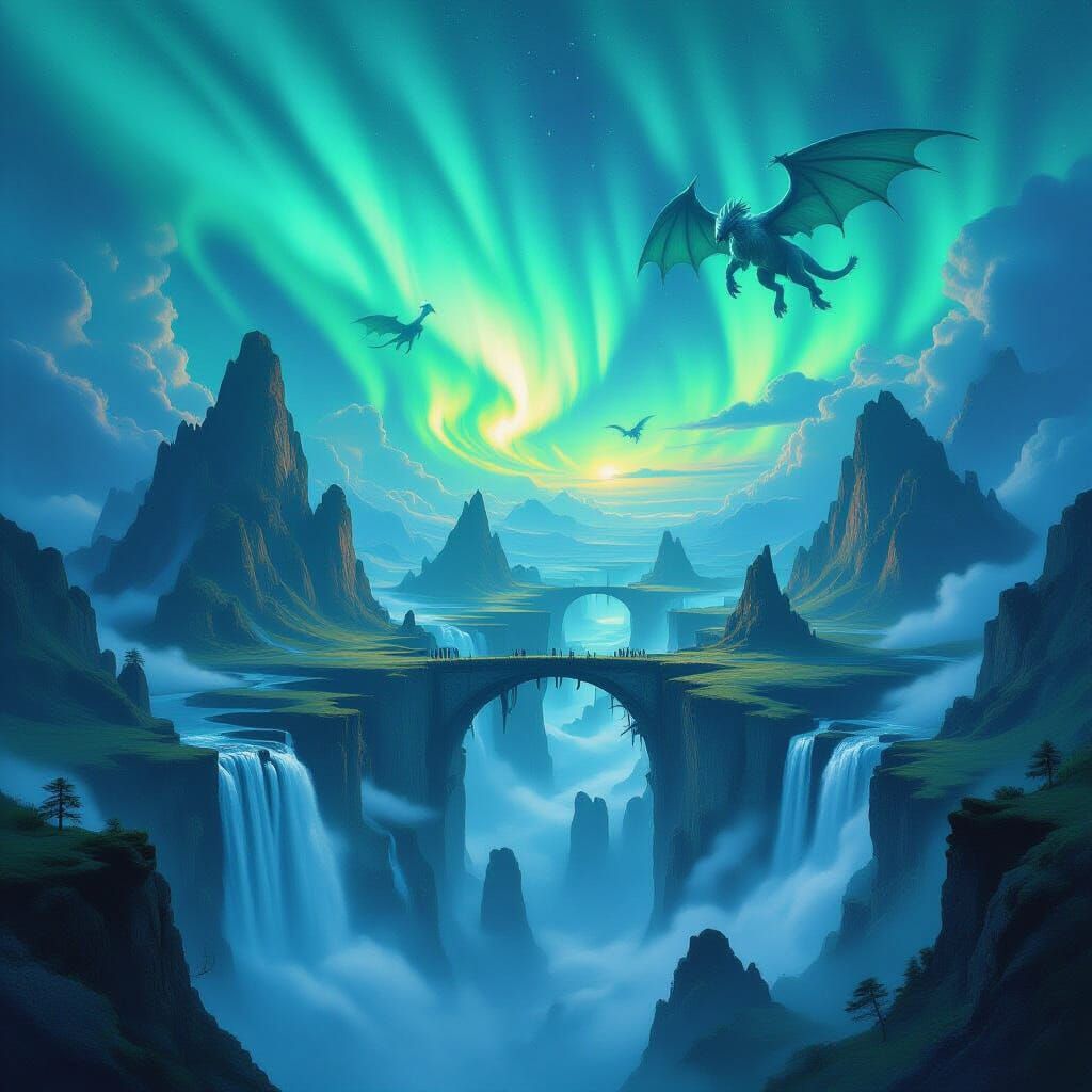 Epic Floating Islands Under Aurora Borealis