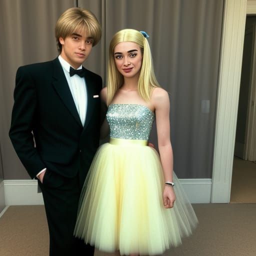 1990s Prom Scene: Crossdressing Teenager Poses with Suited C...