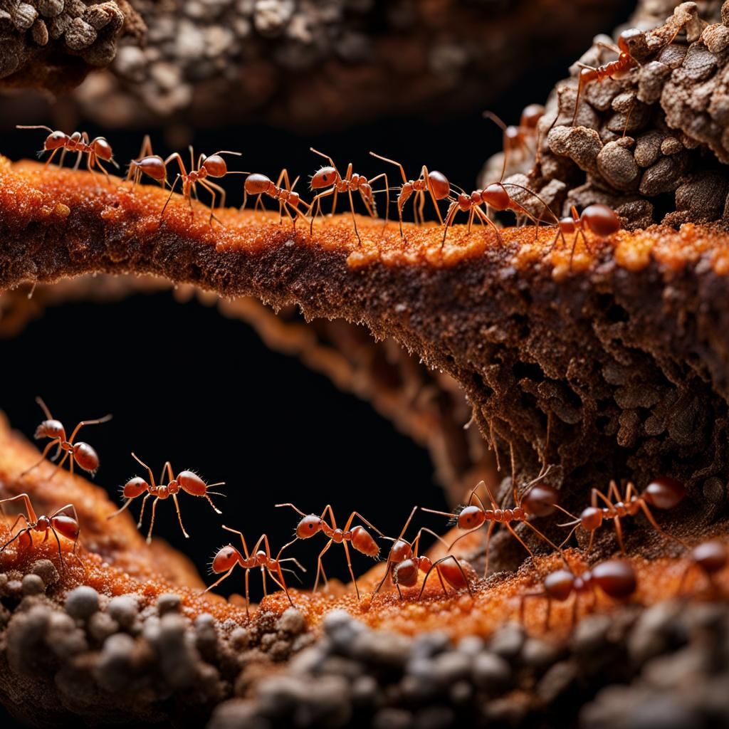 Underground Ant colony.  Cross section view of underground fire ant colony.