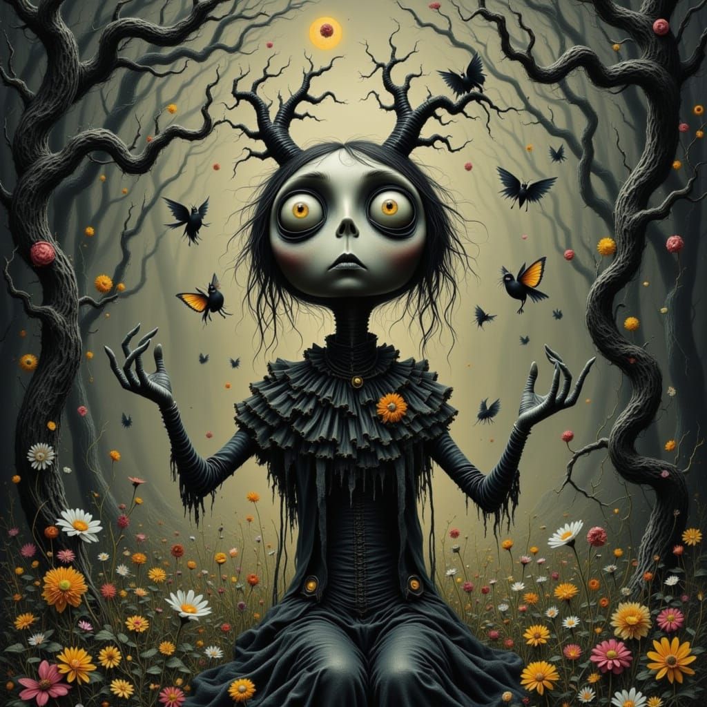 Whimsical Gothic Portrait with Big Eyes