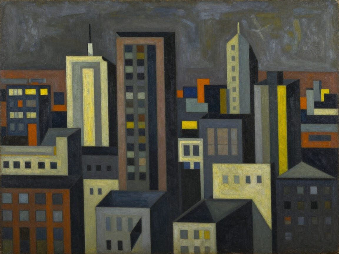 Cubist Cityscape: Geometric Buildings from Above