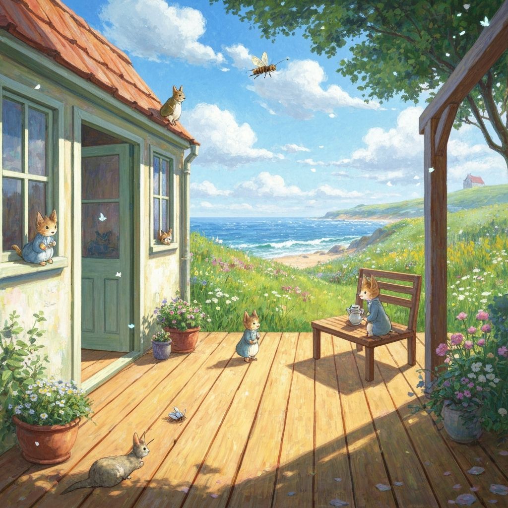 Tiny Seaside Cottage with Terrace in Gentle Sunlight