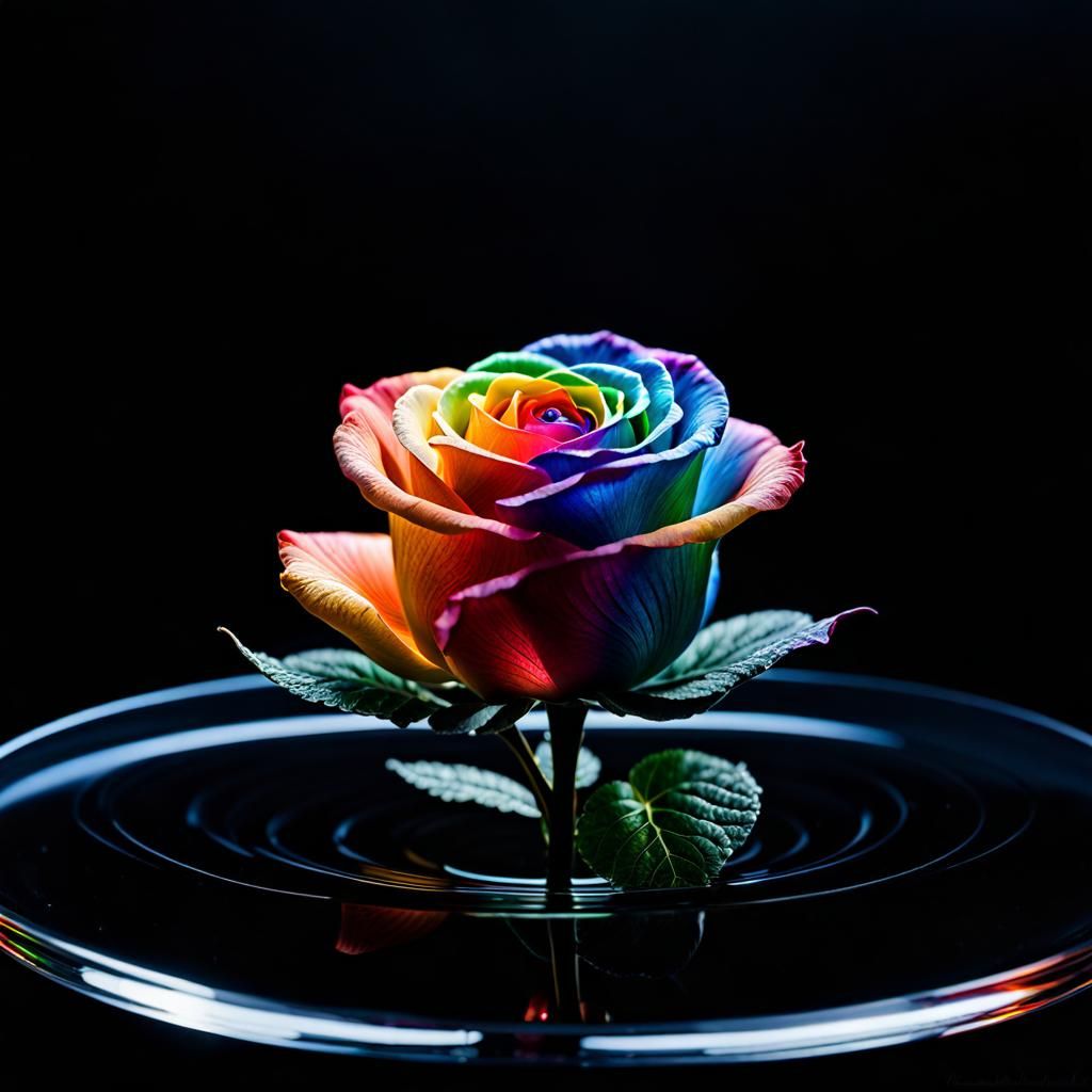 Levitating Rainbow Crystal Rose: Macro Masterpiece