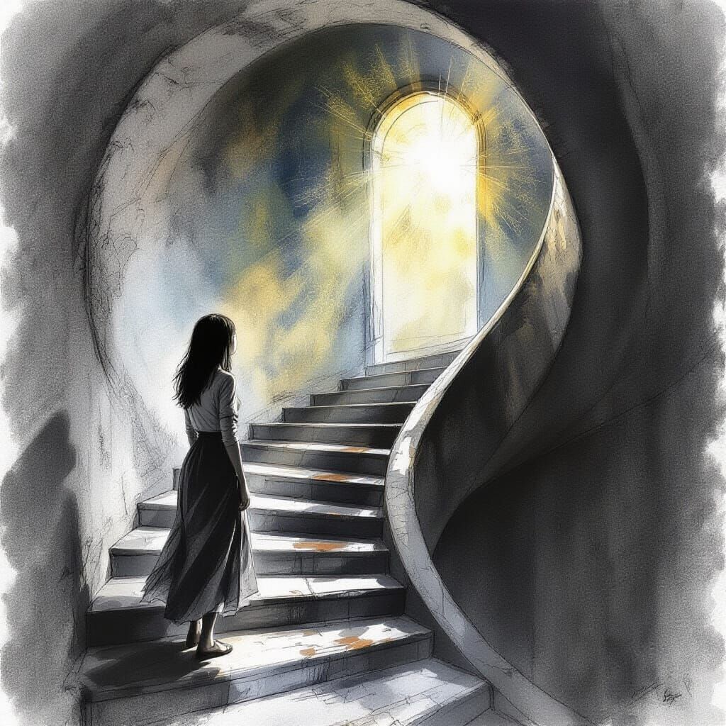 Emotional Recovery: Winding Stairway to Hope in Charcoal