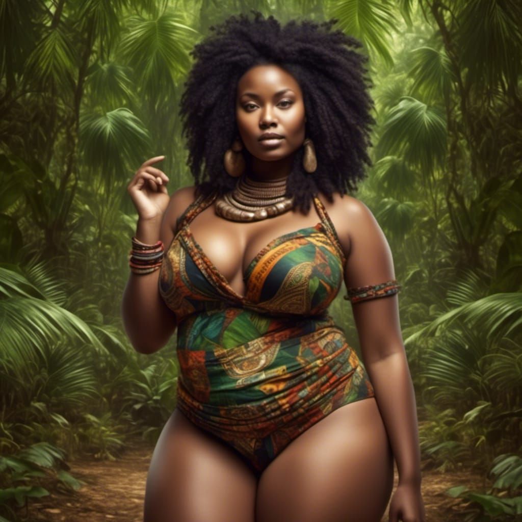 Hyperrealistic African Woman in Jungle Setting