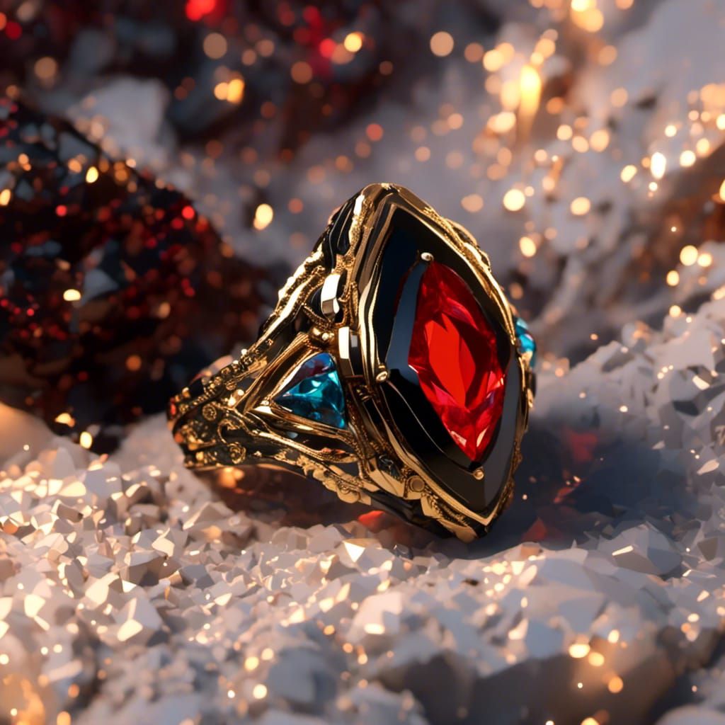 Akasha Vampire Ring Emitting Rainbow Light in Hyperrealism