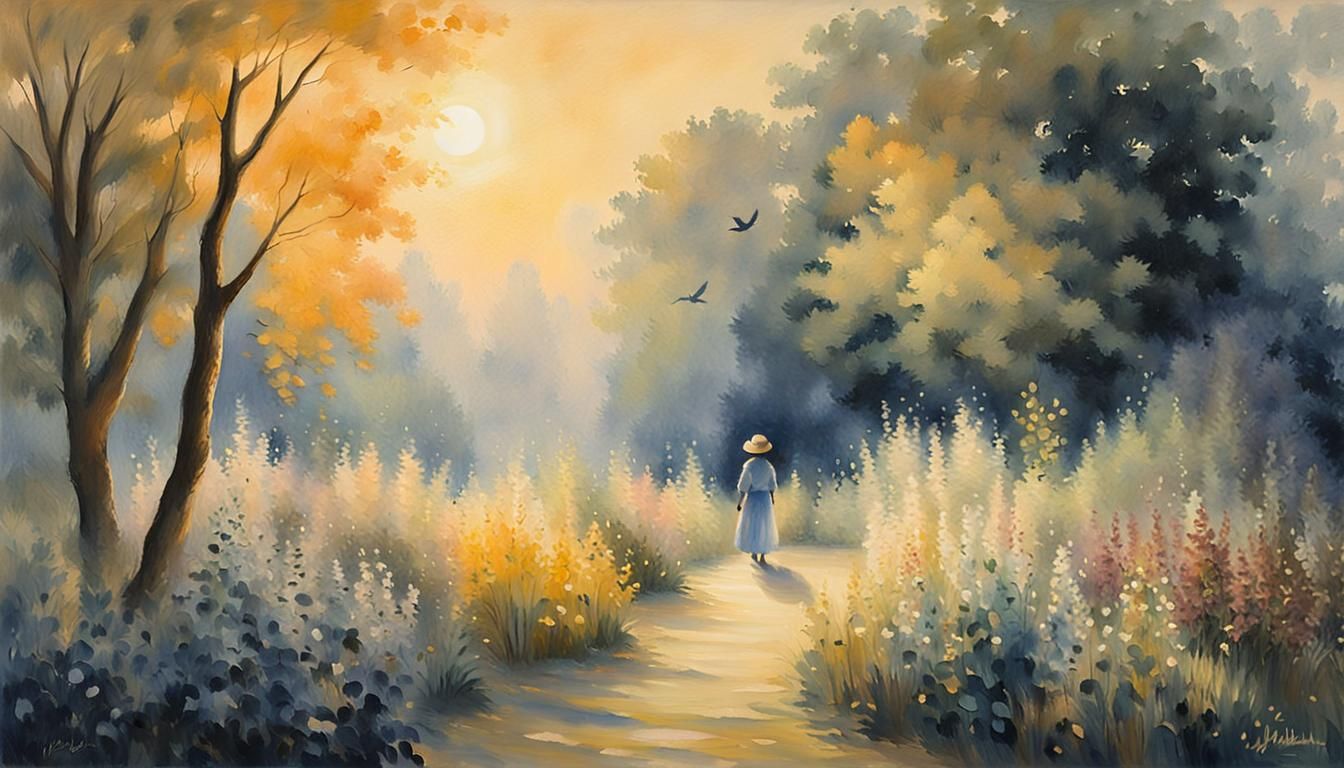 Dreamy Moonlit Garden Scene in Impressionist Style