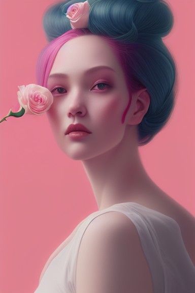 Portrait of Woman with Rose Hair, Fantasy Art
