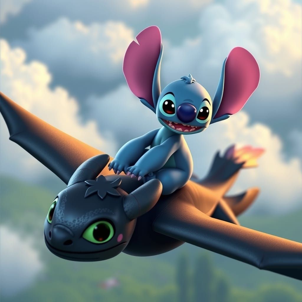Stitch and Toothless Flying High