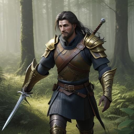 Heroic Warrior in Magical Forest Concept Art