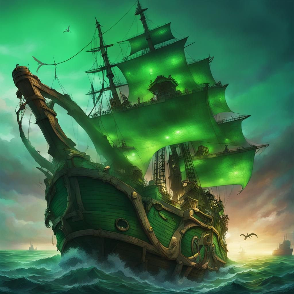 Pirate Ship Destroyed by Green Tentacles