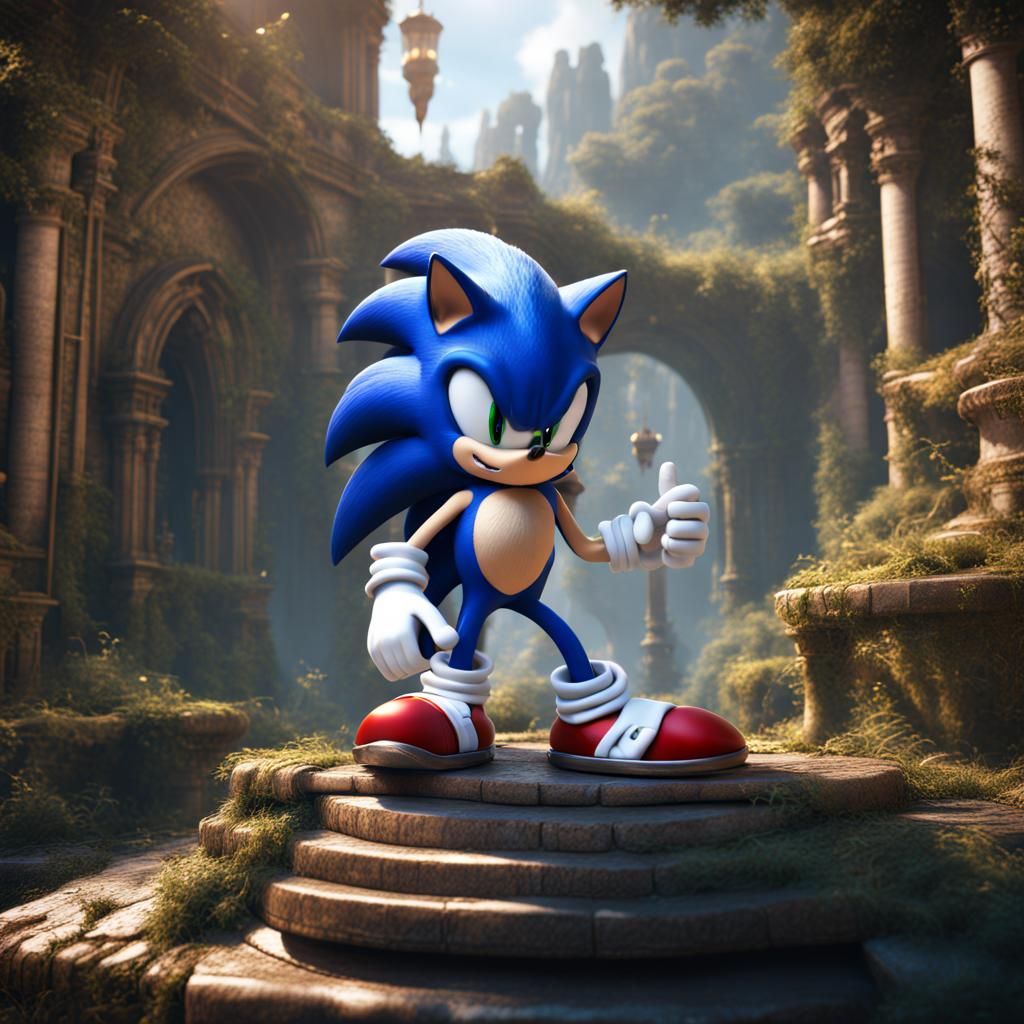 Detailed Matte Painting of Sonic in Fantasy Art Style