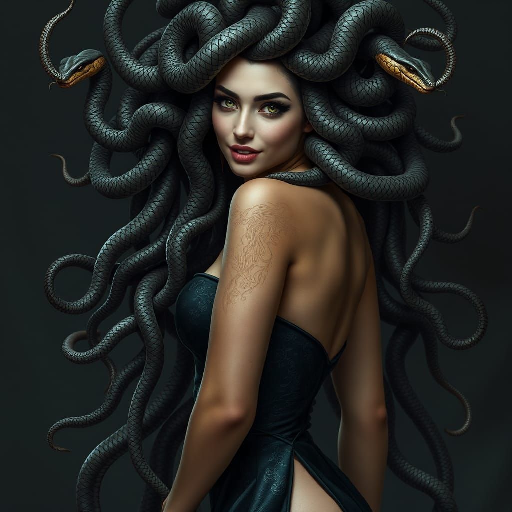 Empowered Medusa with Serpentine Locks and Gown