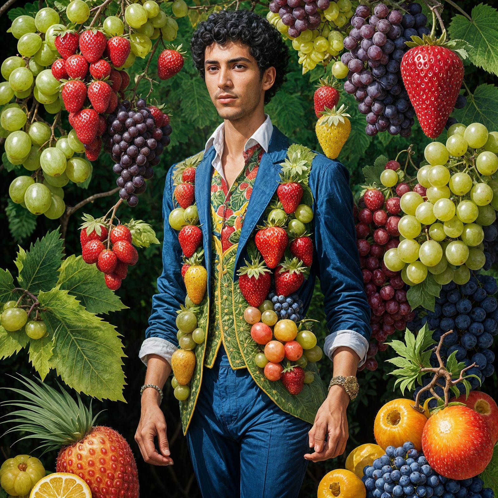 Man Walks in Fruit Suit in Realistic Woods