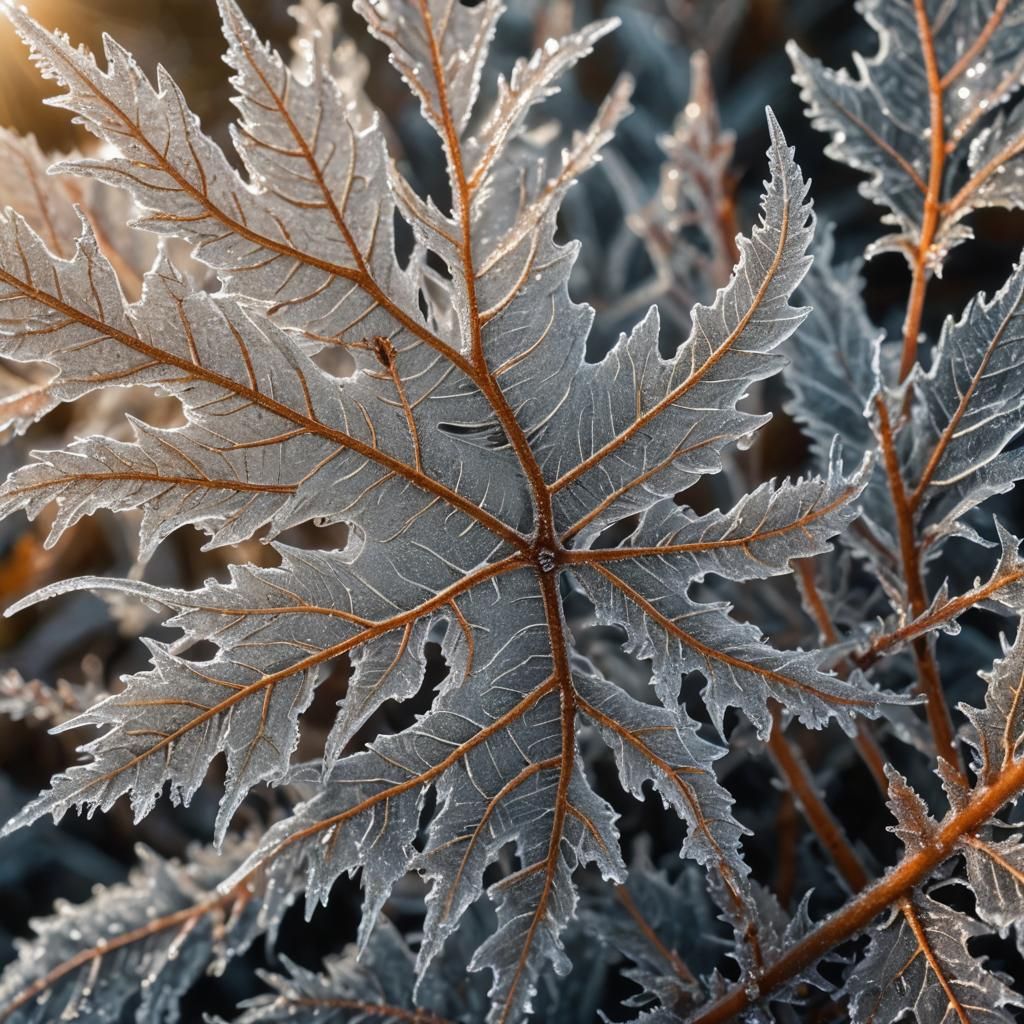 close up frozen leaf
