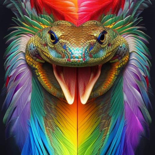 Rainbow Feathered Serpent: Epic Digital Matte Painting