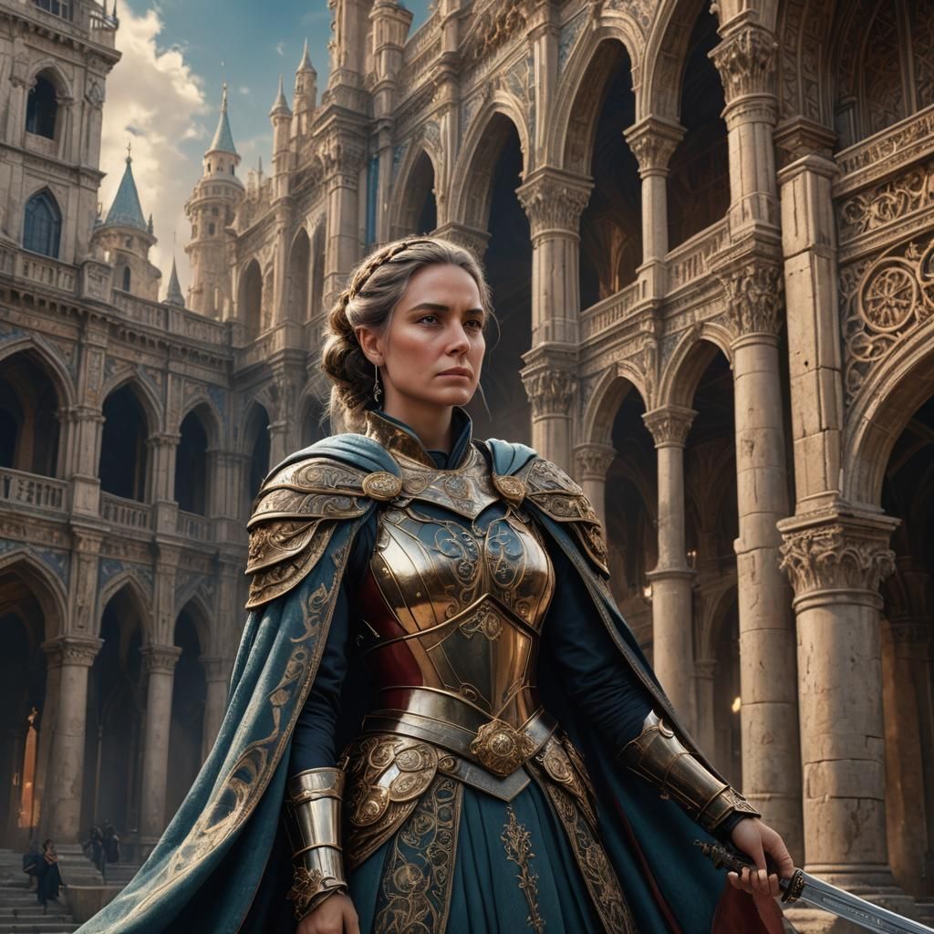 Renaissance Woman in Armor with Sword, Digital Art