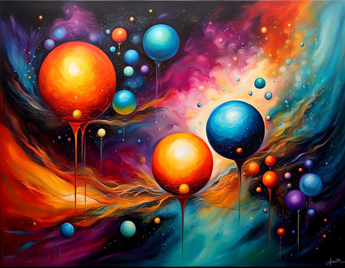 Mystical Orbs in Vibrant Surrealist Oil Painting