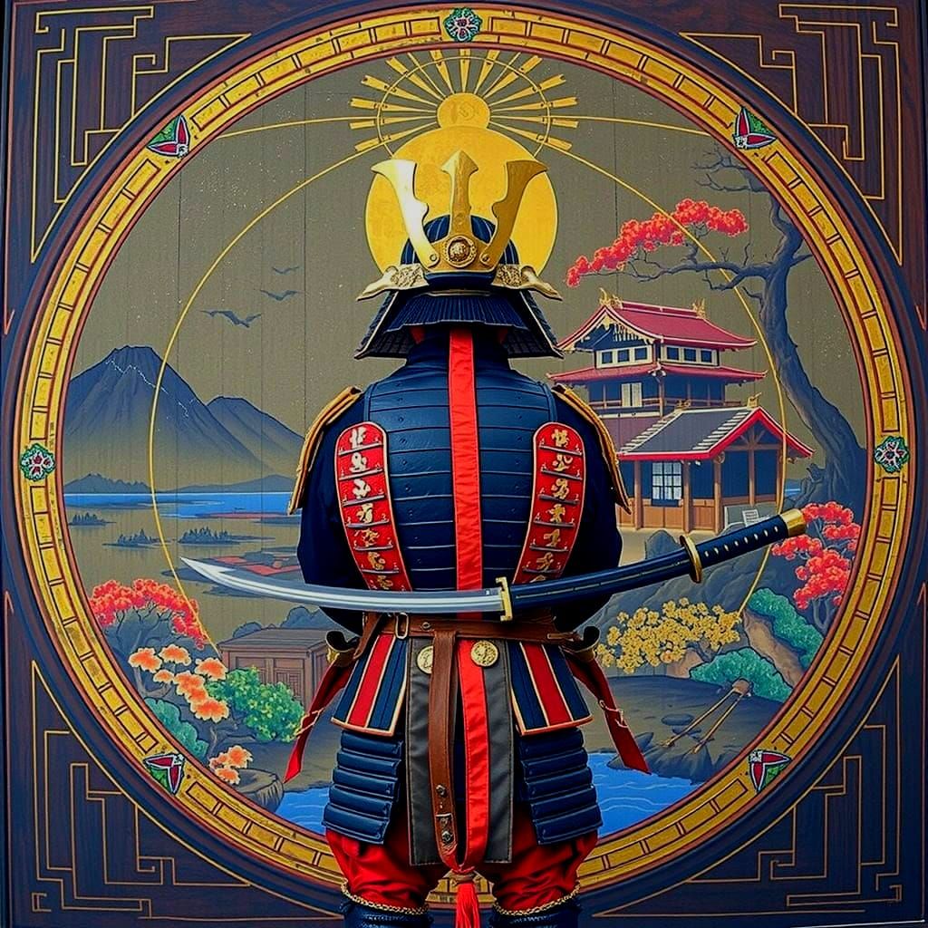 Imposing Samurai Warrior in Traditional Armor with Katana