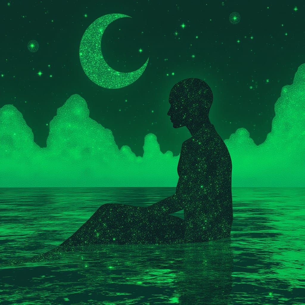 Surreal Neon Dreamscape in Green Vaporwave Style