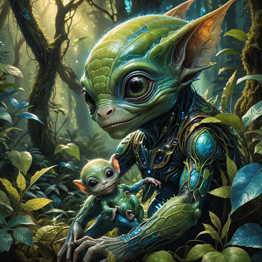 Bifurcated Alien Creature with Baby: Photorealistic Digital ...