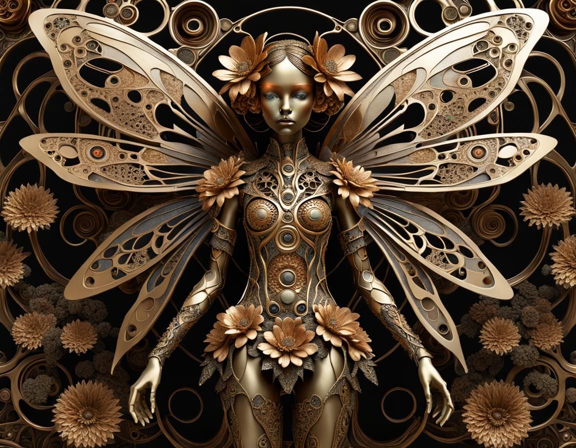 Bronzepunk Flower Fairy in Fractal Retrofuturism